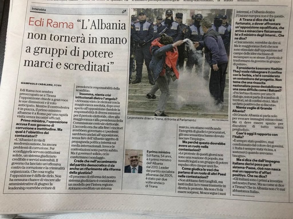 Edi Rama interviste per La Repubblica